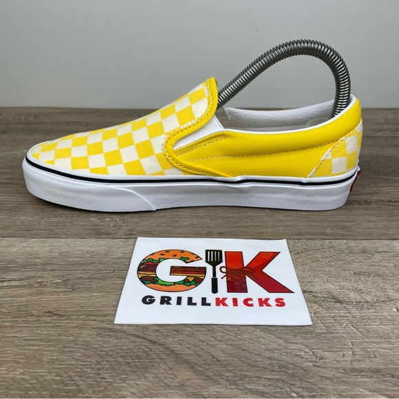 Vans Classic Slip On Checkerboard Cyber Yellow/White Skate Shoes Men's - Picture 3 of 5